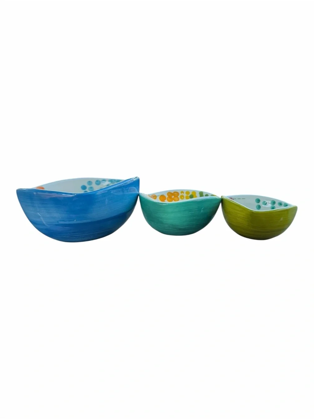 Anthropologie Colorful Ceramic Nesting Measuring Cups Bowls Set of 3 Coastal